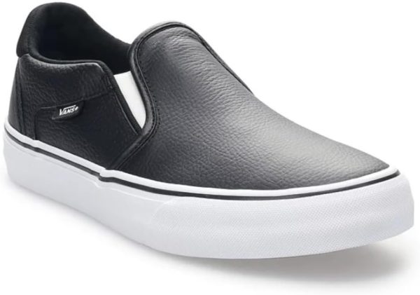 Vans Unisex Asher Deluxe Leather Slip On Low Cut Design Sneaker - Black