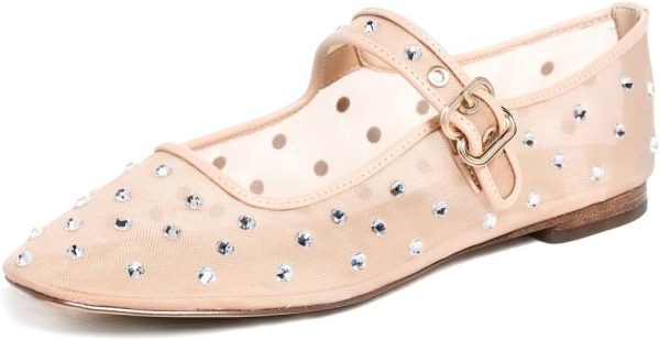 ZIXSAA Rhinestone Flats for Women Studded Ballet Flats Sparkly Square Toe Buckle Strap Ballerina Mary Jane Shoes