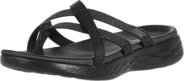 Skechers Women's Strappy Sandal Flat, Black/Grey, 7