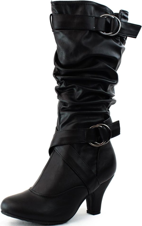 TOP Moda Auto-2 Low Heel Round Toe Mid Knee High Calf Dress Boot