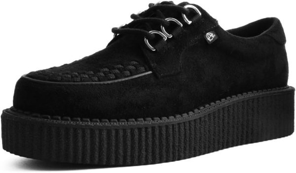 T.U.K. Anarchic Faux Suede Black Creeper Shoes for Women and Men, D Ring Lace Up Shoes | US Women 13 / Men 11