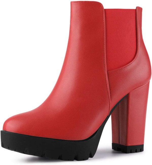 Allegra K Women's Round Toe Zipper Block Heel Platform Ankle Boots