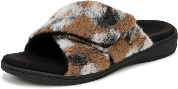 Vionic women's Relax Ii Slides Mary Jane Flat Brown Multi Cam Felt, 6