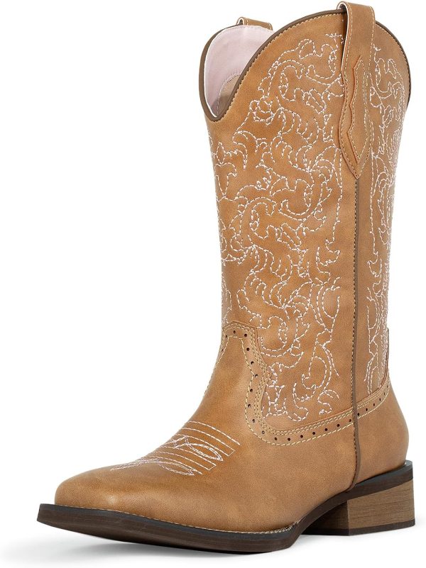 SheSole Cowboy Boots For Women Wide Square Toe Mid Calf Ladies Western Cowgirl Boots