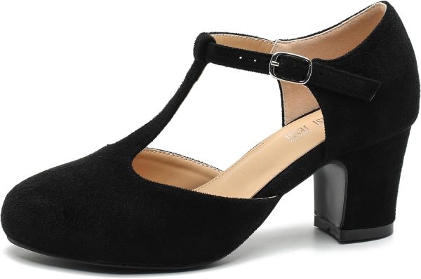 Women's T Strap Mary Jane Shoes Mid Block Chunky Heel Buckle Dress Pumps