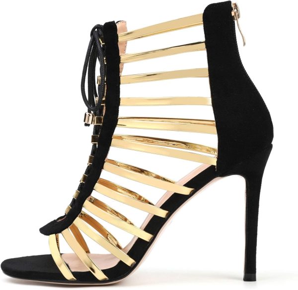 Women's Dress Sandals, Fashion High Heels, Fringed Lace-up Sandals Red Yellow