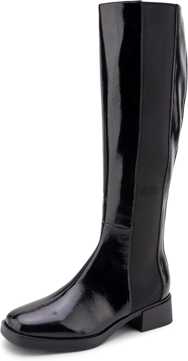 Aerosoles Women's DARIA Knee High Boot, Black Patent Crinkled Faux Leather, 8.5 Wide