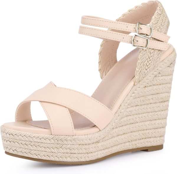 Allegra K Women's Crisscross Strap Platform Espadrilles Wedge Heel Sandals