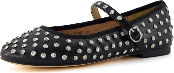 CUSHIONAIRE Women’s Flashy Studded Mary Jane Flats | Comfortable Memory Foam, Faux Leather, Lightweight, Wide Widths Available