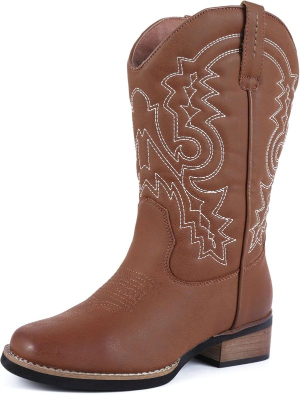 ZOKSOVE Women's Cowboy Western Boots - Square Toe Wide Calf Boots - Low Heels Short Mid Calf Booties Shoes