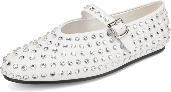 Arqa Women's Rhinestone Ballet Flats Sparkly Crystals Ballerina Shoes Buckled Straps Mesh Mary Jane Flat Casual Low Heels